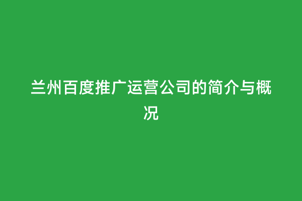 兰州百度推广运营公司的简介与概况