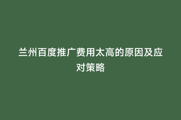 兰州百度推广费用太高的原因及应对策略