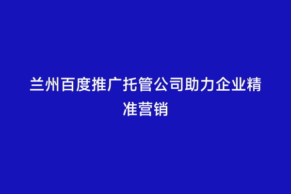 兰州百度推广托管公司助力企业精准营销