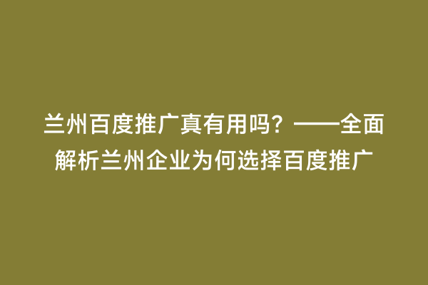 兰州百度推广真有用吗？——全面解析兰州企业为何选择百度推广
