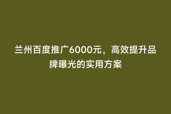 兰州百度推广6000元，高效提升品牌曝光的实用方案