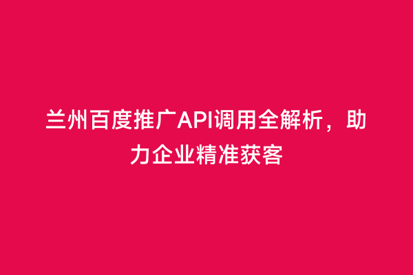 兰州百度推广API调用全解析，助力企业精准获客