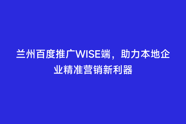 兰州百度推广WISE端，助力本地企业精准营销新利器