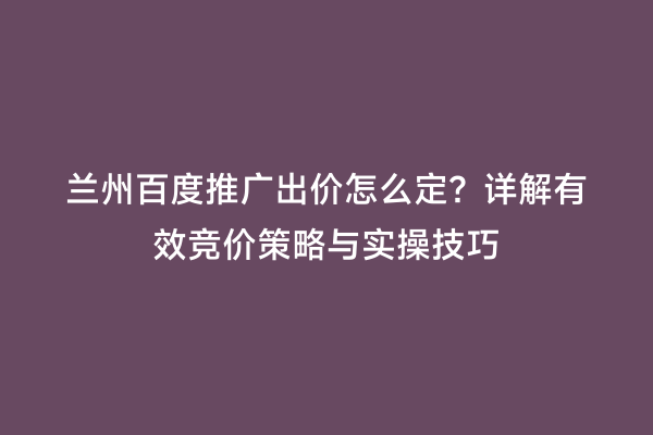 兰州百度推广出价怎么定？详解有效竞价策略与实操技巧