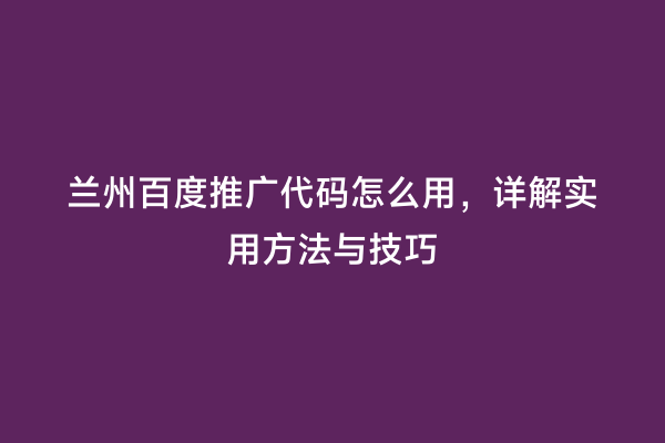 兰州百度推广代码怎么用，详解实用方法与技巧