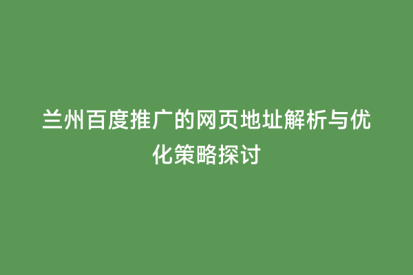 兰州百度推广的网页地址解析与优化策略探讨