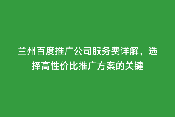 兰州百度推广公司服务费详解，选择高性价比推广方案的关键