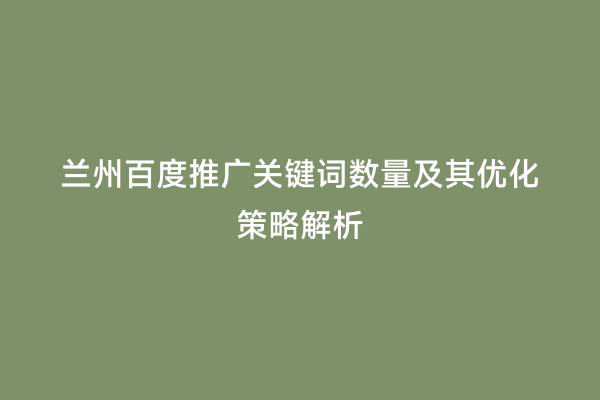 兰州百度推广关键词数量及其优化策略解析