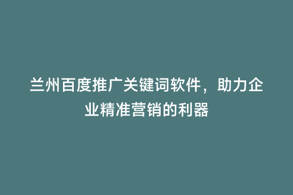 兰州百度推广关键词软件，助力企业精准营销的利器