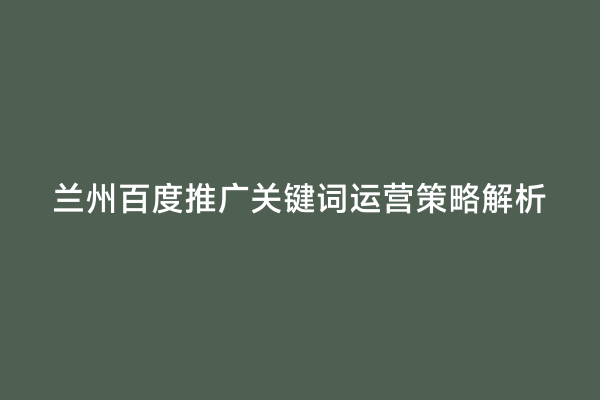 兰州百度推广关键词运营策略解析
