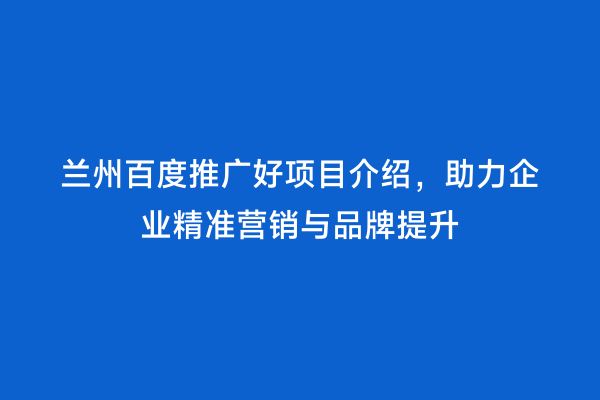 兰州百度推广好项目介绍，助力企业精准营销与品牌提升